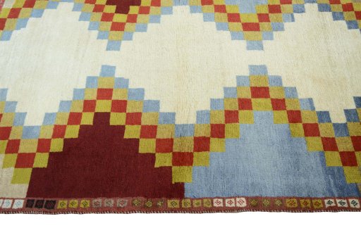 Close-up detail of 2000s Persian Gabbeh rug from Iran / Persia showing Wool weave