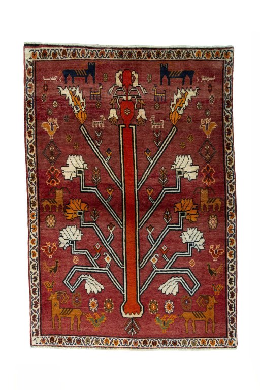 Full view of 2000s Persian Gabbeh rug from Iran / Persia, 191 × 133 cm in Red tones
