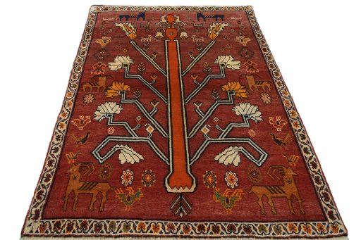 Surface texture of 2000s Persian Gabbeh rug with natural Wool and intricate pattern