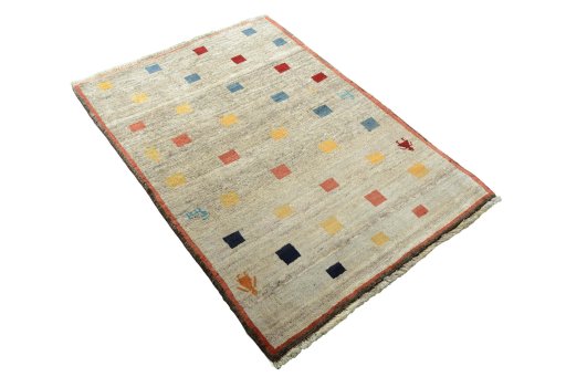 Close-up detail of 2000s Persian Gabbeh rug from Iran / Persia showing Wool weave