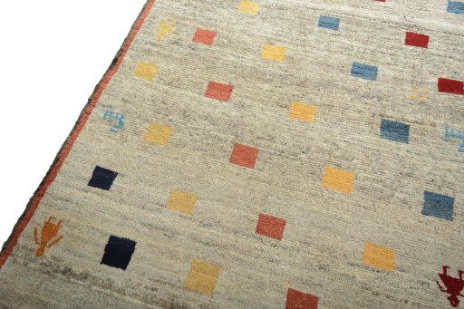 Backside of handmade 2000s Persian Gabbeh rug showing knot structure and weave density