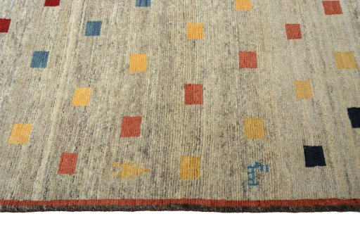 Close-up detail of 2000s Persian Gabbeh rug from Iran / Persia showing Wool weave