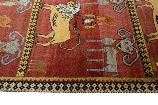 Close-up detail of 2000s Persian Gabbeh rug from Iran / Persia showing Wool weave