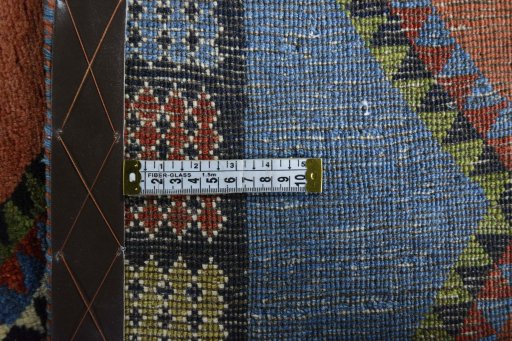 Close-up detail of 2000s Persian Gabbeh rug from Iran / Persia showing Wool weave