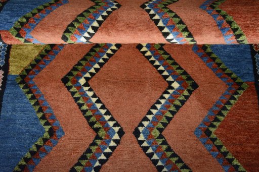 Full view of 2000s Persian Gabbeh rug from Iran / Persia, 156 × 104 cm in Multi Color tones