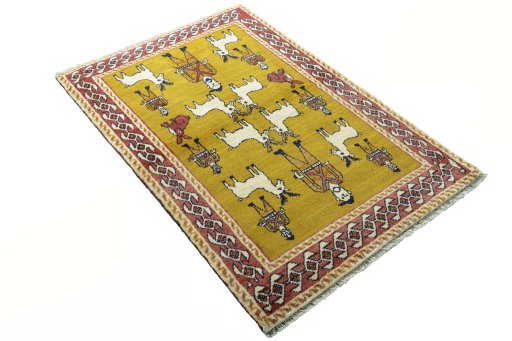 Close-up detail of 2000s Persian Gabbeh rug from Iran / Persia showing Wool weave