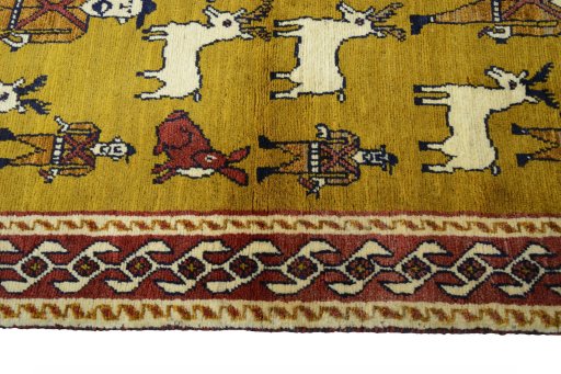 Close-up detail of 2000s Persian Gabbeh rug from Iran / Persia showing Wool weave