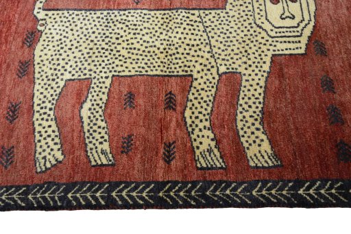 Close-up detail of 2000s Persian Gabbeh rug from Iran / Persia showing Wool weave