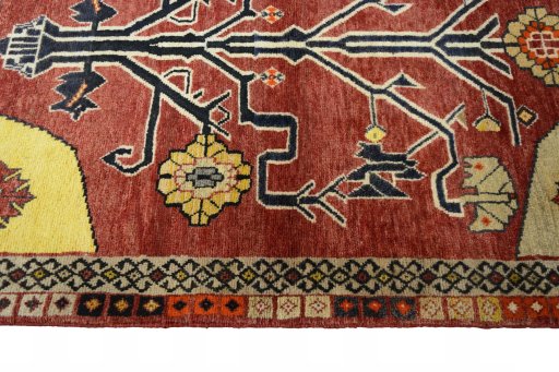 Close-up detail of 2000s Persian Gabbeh rug from Iran / Persia showing Wool weave