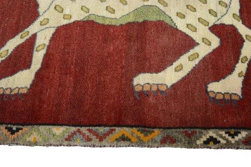 Close-up detail of 2000s Persian Gabbeh rug from Iran / Persia showing Wool weave
