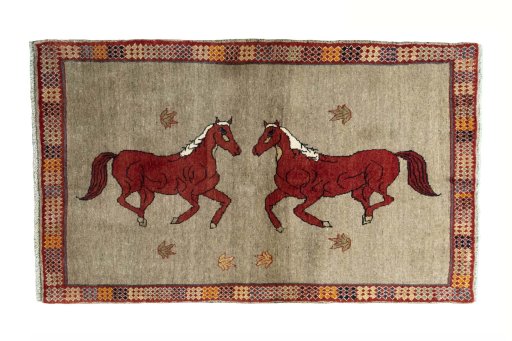 Full view of 2000s Persian Gabbeh rug from Iran / Persia, 171 × 102 cm in Gray tones