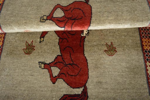 Full view of 2000s Persian Gabbeh rug from Iran / Persia, 171 × 102 cm in Gray tones