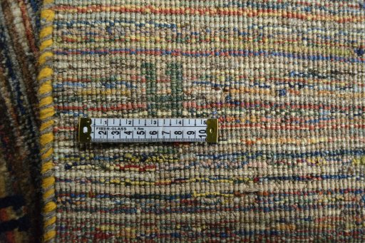 Close-up detail of 2000s Persian Gabbeh rug from Iran / Persia showing Wool weave