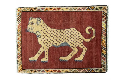 Full view of Unknown Persian Gabbeh rug from Iran / Persia, 117 × 87 cm in Red tones