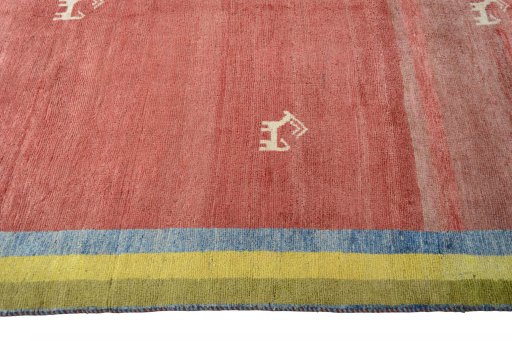 Close-up detail of 2000s Persian Gabbeh rug from Iran / Persia showing Wool weave