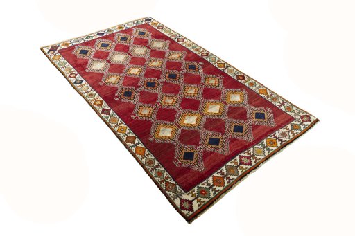Close-up detail of 2000s Persian Gabbeh rug from Iran / Persia showing Wool weave