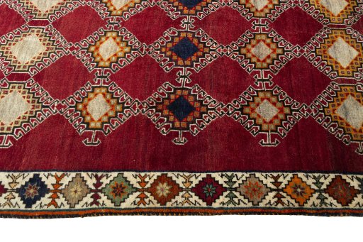 Close-up detail of 2000s Persian Gabbeh rug from Iran / Persia showing Wool weave