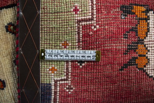 Close-up detail of 2000s Persian Gabbeh rug from Iran / Persia showing Wool weave