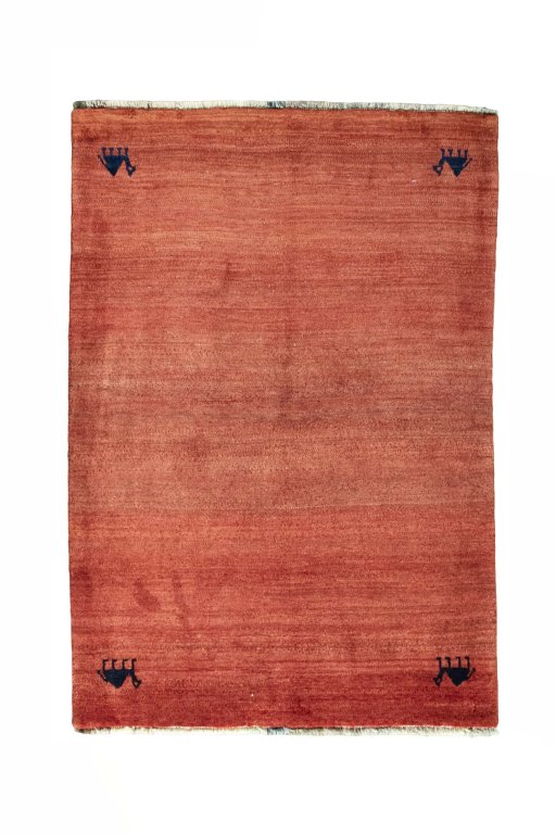 Full view of 2000s Persian Gabbeh rug from Iran / Persia, 158 × 109 cm in Red tones
