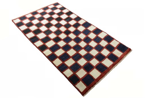 Close-up detail of 2000s Persian Gabbeh rug from Iran / Persia showing Wool weave
