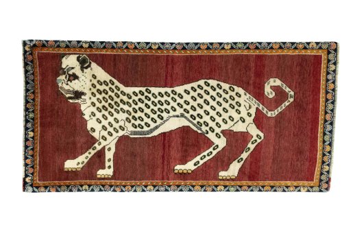Full view of 2000s Persian Gabbeh rug from Iran / Persia, 195 × 94 cm in Red tones