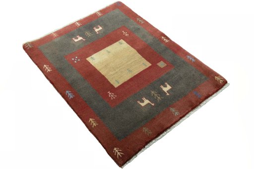 Close-up detail of New Persian Gabbeh rug from Iran / Persia showing Wool weave