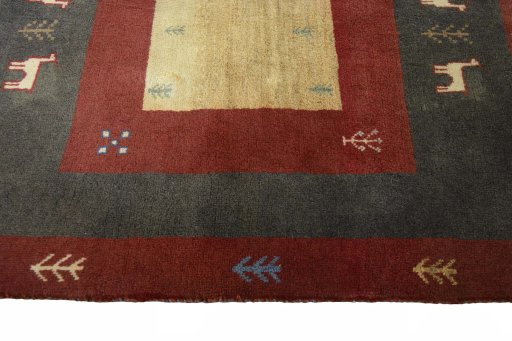 Close-up detail of New Persian Gabbeh rug from Iran / Persia showing Wool weave