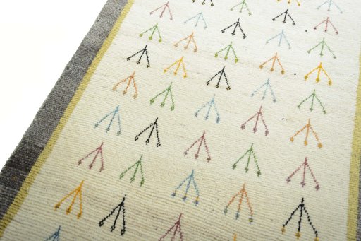 Backside of handmade New Persian Gabbeh rug showing knot structure and weave density