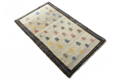 Close-up detail of 2000s Persian Gabbeh rug from Iran / Persia showing Wool weave