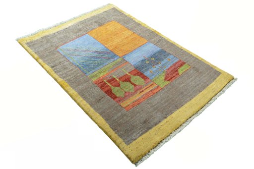 Close-up detail of New Persian Gabbeh rug from Iran / Persia showing Wool weave