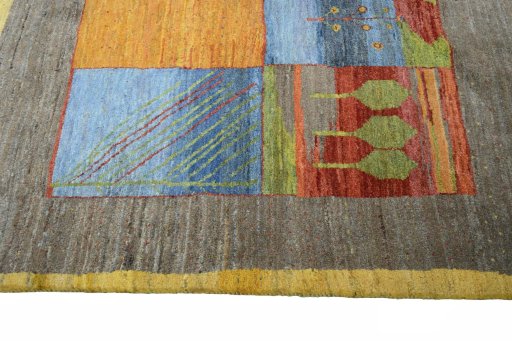 Close-up detail of New Persian Gabbeh rug from Iran / Persia showing Wool weave