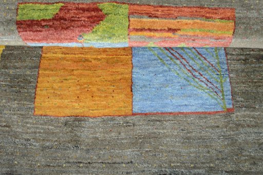 Full view of New Persian Gabbeh rug from Iran / Persia, 148 × 103 cm in Multi Color tones