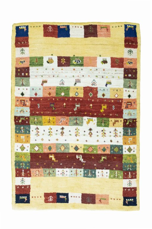 Full view of New Persian Gabbeh rug from Iran / Persia, 154 × 107 cm in Multi Color tones
