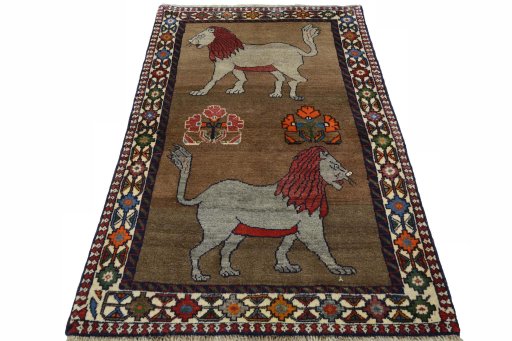 Surface texture of 2000s Persian Gabbeh rug with natural Wool and intricate pattern