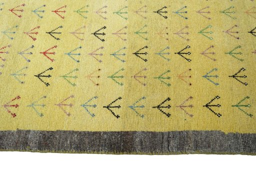 Close-up detail of 2000s Persian Gabbeh rug from Iran / Persia showing Wool weave