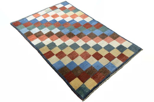 Close-up detail of 2000s Persian Gabbeh rug from Iran / Persia showing Wool weave