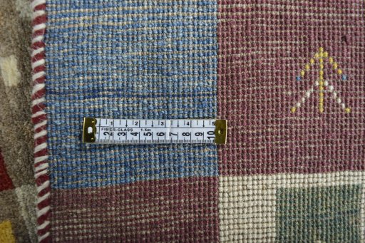 Close-up detail of New Persian Gabbeh rug from Iran / Persia showing Wool weave