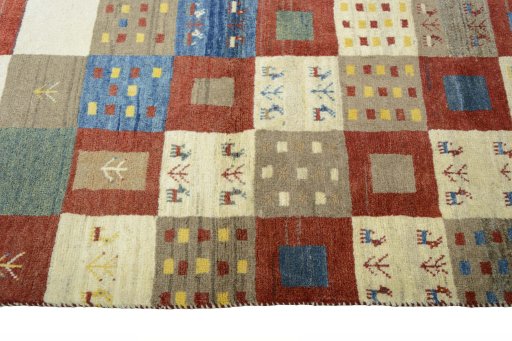 Close-up detail of New Persian Gabbeh rug from Iran / Persia showing Wool weave