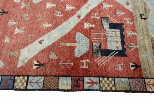 Close-up detail of 2000s Persian Gabbeh rug from Iran / Persia showing Wool weave