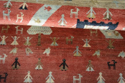 Full view of 2000s Persian Gabbeh rug from Iran / Persia, 135 × 98 cm in Multi Color tones