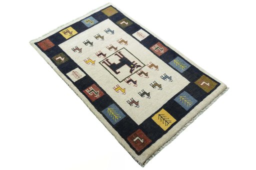 Close-up detail of New Persian Gabbeh rug from Iran / Persia showing Wool weave