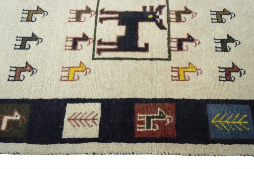 Close-up detail of New Persian Gabbeh rug from Iran / Persia showing Wool weave
