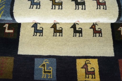 Full view of New Persian Gabbeh rug from Iran / Persia, 128 × 80 cm in Beige tones