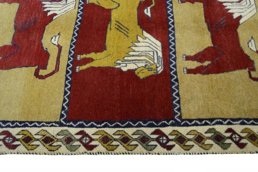 Close-up detail of 2000s Persian Gabbeh rug from Iran / Persia showing Wool weave