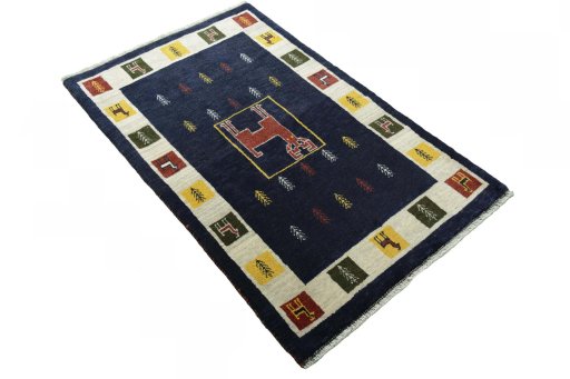 Close-up detail of New Persian Gabbeh rug from Iran / Persia showing Wool weave