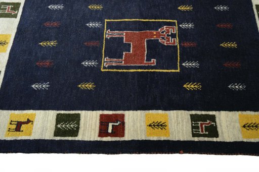 Close-up detail of New Persian Gabbeh rug from Iran / Persia showing Wool weave