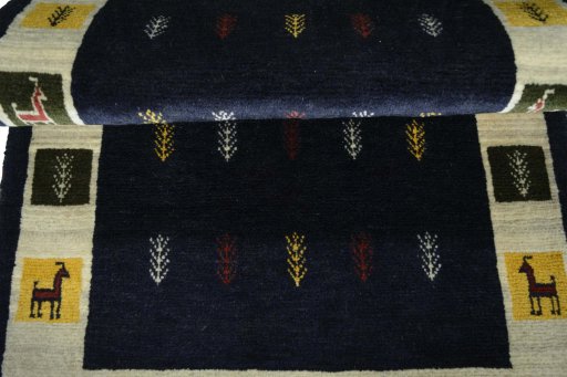 Full view of New Persian Gabbeh rug from Iran / Persia, 127 × 81 cm in Blue tones