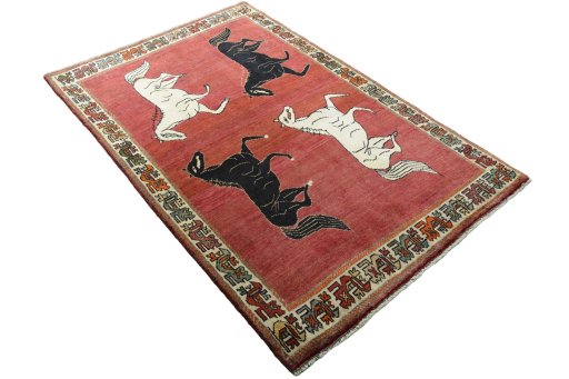 Close-up detail of 2000s Persian Gabbeh rug from Iran / Persia showing Wool weave