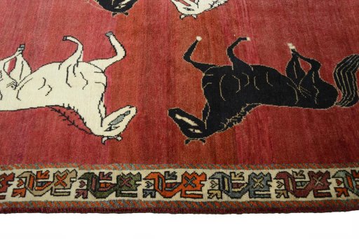 Close-up detail of 2000s Persian Gabbeh rug from Iran / Persia showing Wool weave