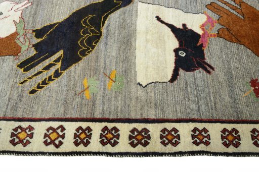 Close-up detail of 2000s Persian Gabbeh rug from Iran / Persia showing Wool weave